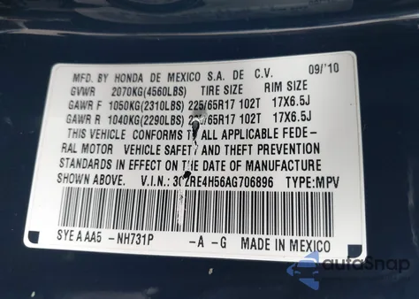 2010 Honda Cr-V Ex from USA, damaged, VIN 3CZRE4H56AG706896